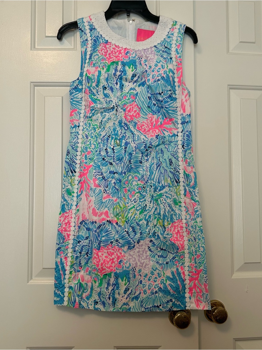 Lilly Pulitzer Mila Stretch Shift Dress Lace Trim Sink or Swim Print Size 2